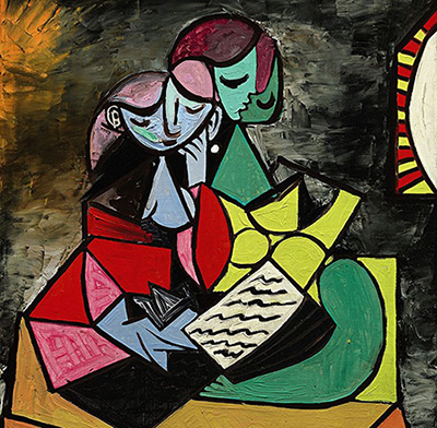 fragment of Pablo Picasso’s painting two women reading